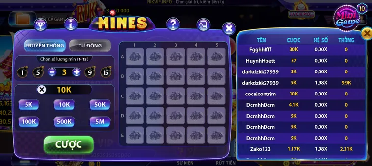 Minigame Mines Tại RikVip Đấu Trường Dò Mìn Đầy Kịch Tính