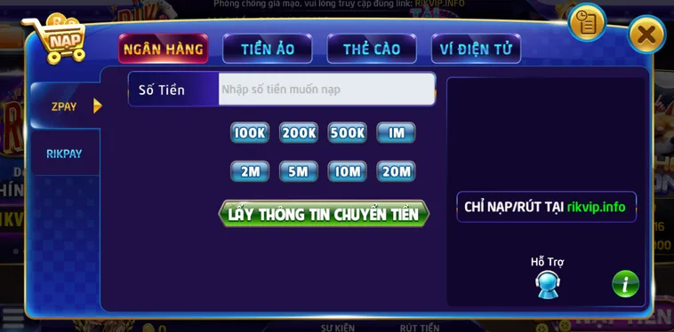 Hướng Dẫn Nạp Tiền Qua Tài Khoản Ngân Hàng RikVip Chi Tiết Và Nhận Ưu Đãi Khủng Cho Tân Thủ